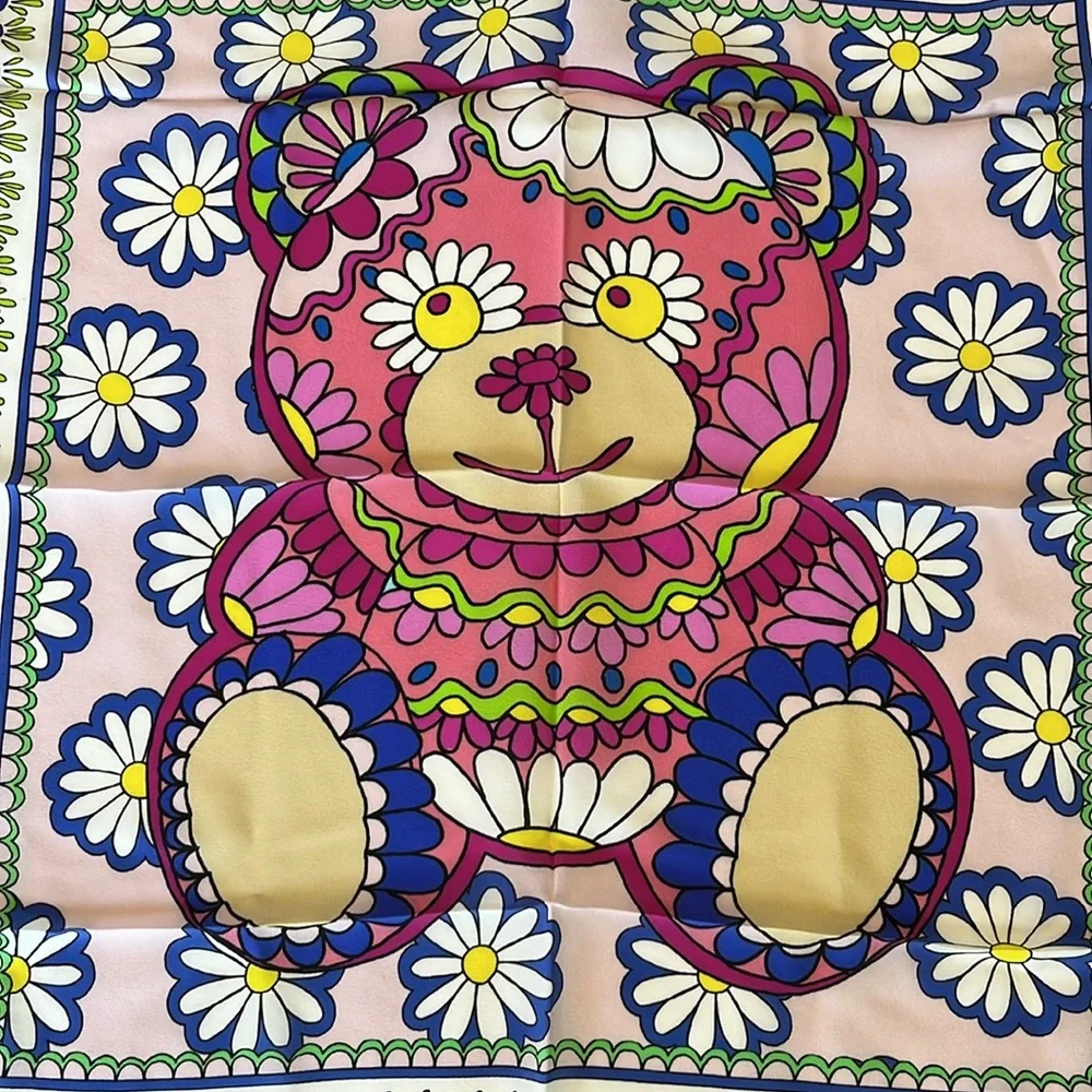Moschino Silk Scarf Flowers Bear Bohemian Size 25inx25in Square NWT ITALY